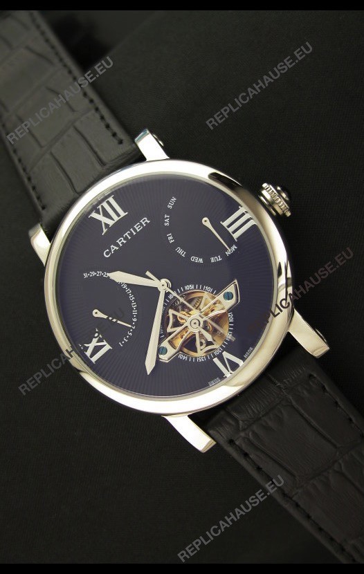 Top Grade Cartier Calibre de Swiss Tourbillon Steel Watch