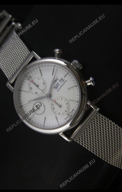 IWC Portofino Chronograph Swiss Watch in Mesh Strap White Dial 