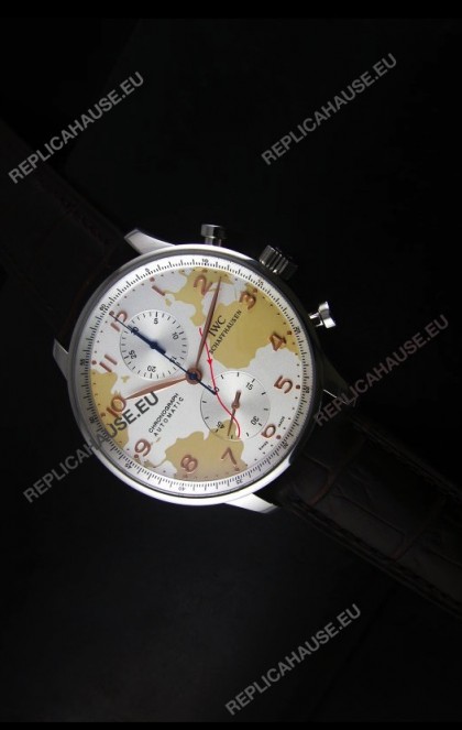IWC Portuguese Chronograph Swiss Replica Watch in Map Printed Dial - 1:1 Mirror Replica Edition