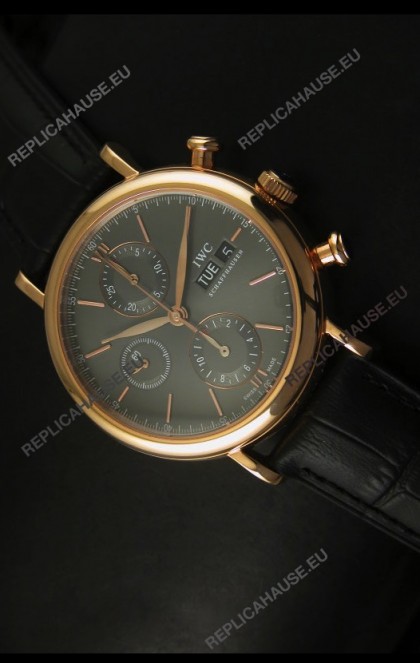 IWC Portofino Chronograph Swiss Watch in Rose Gold Case Grey Dial