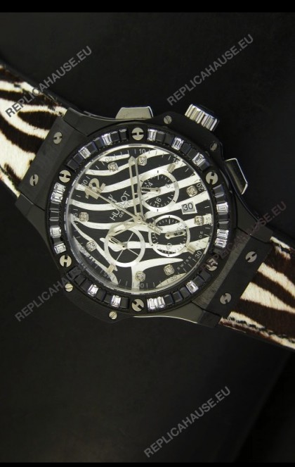 Hublot Big Bang White Zebra Bang Edition in Black PVD Case 34MM Watch