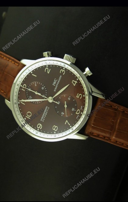 IWC Portuguese Chronograph Swiss Replica Watch in Steel Case - 1:1 Mirror Replica Edition