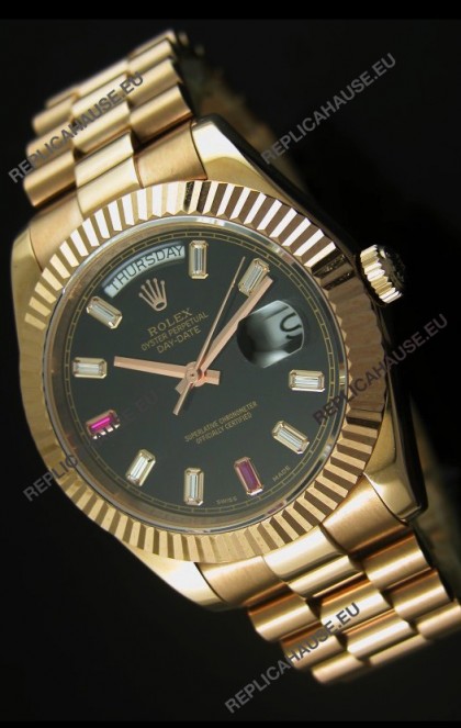 Rolex Day Date II 41MM Swiss Replica Watch - Black Dial - 1:1 Mirror Replica Watch 