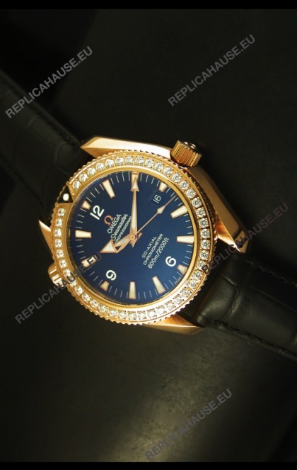 Omega Planet Ocean Rose Gold Plated Swiss Watch with Diamonds