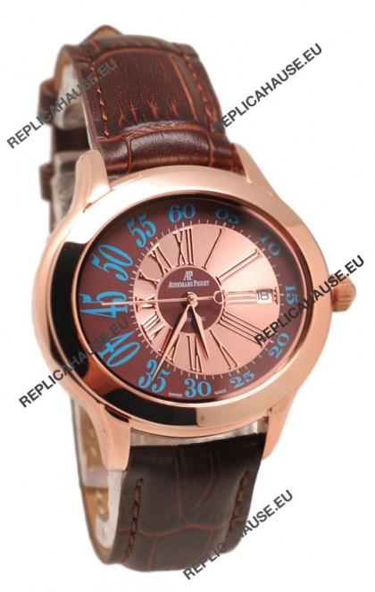 Audemars Piguet Millenary Hour and MinuteÂ Swiss Replica Rose Gold Watch in Brown Dial