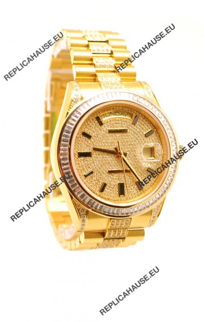 Rolex Day Date Swiss Watch in Yellow gold with Diamonds Dial