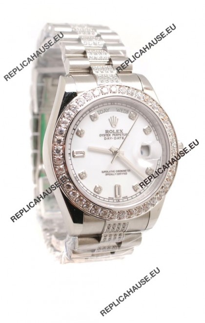 Rolex Day Date Silver Japanese Mens Watch