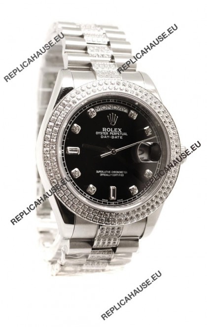Rolex Day Date Silver Japanese Mens Watch