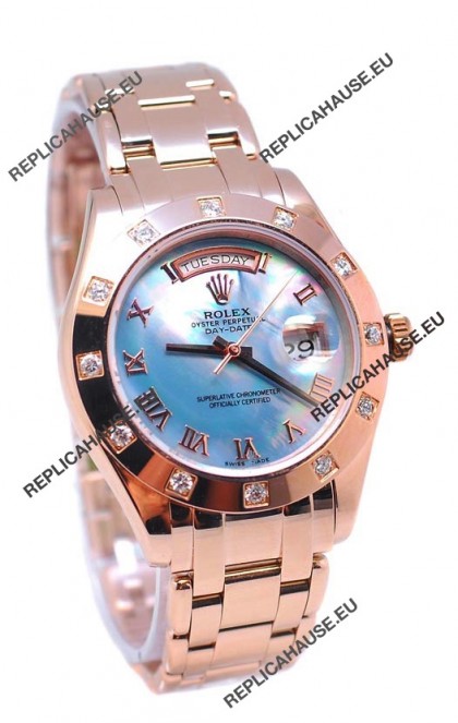 Rolex Day Date Blue Mother of Pearl Swiss Replica Watch