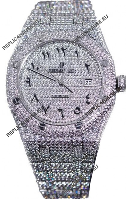 Audemars Piguet Royal Oak 15400 Iced Out Arabic Dial in Stainles Steel Casing Swiss Replica Watch