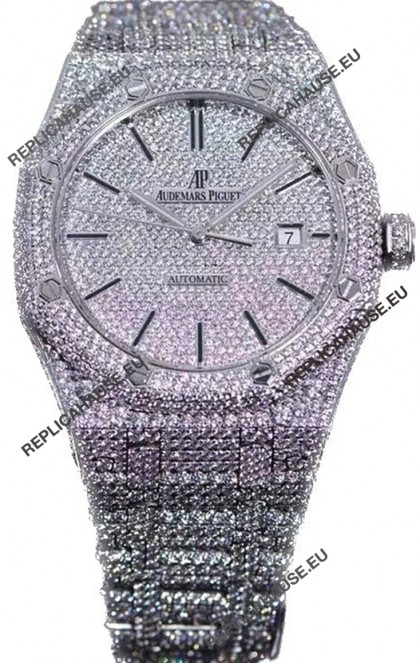 Audemars Piguet Royal Oak 15400 Iced Out Stick Dial in Stainles Steel Casing Swiss Replica Watch