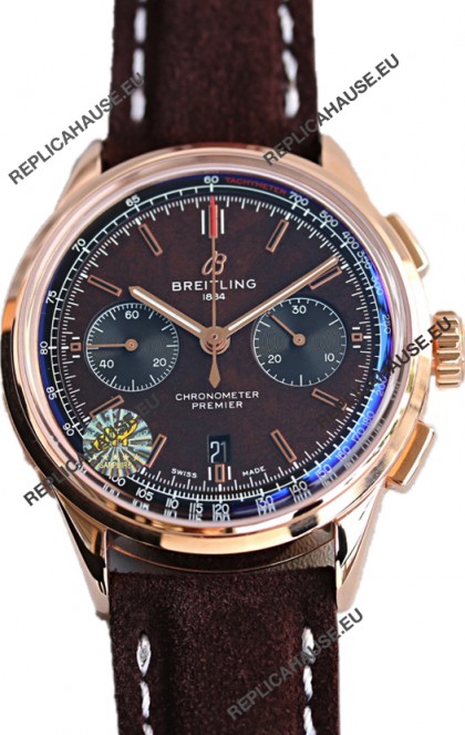 Breitling Premier B01 Chronograph 42 Edition Rose Gold Casing Centenary Brown Dial - 1:1 Mirror Replica Watch
