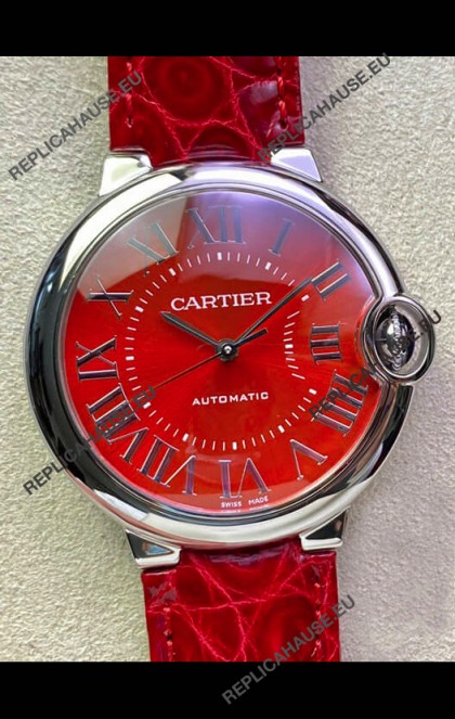 Ballon De Cartier Swiss Automatic 1:1 Mirror Quality 36MM in Stainless Steel Red Dial 