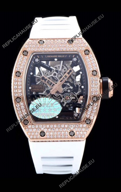 Richard Mille RM035 AMERICAS 18K Rose Gold Replica Watch in White Strap