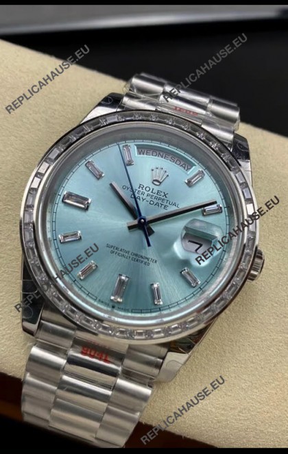 Rolex Day Date M228396TBR-0002 904L Steel 40MM - Ice Blue Dial 1:1 Mirror Replica