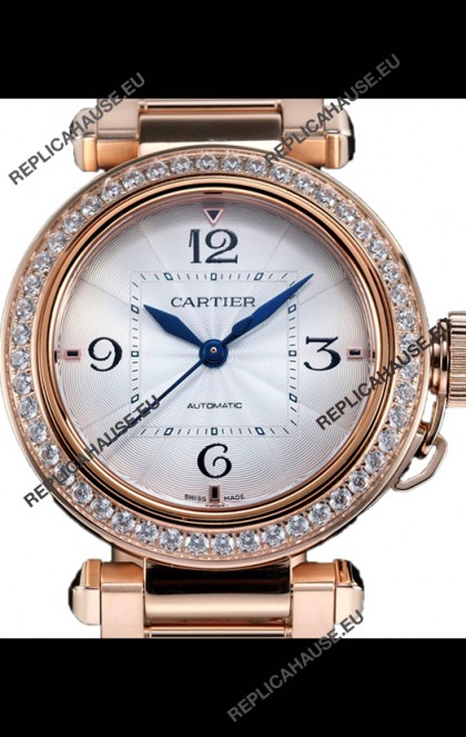 Pasha De Cartier 1:1 Mirror Quality Automatic Swiss Replica Watch 35MM Rose Gold
