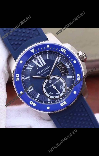Calibre De Cartier Watch 42MM Blue Dial Steel Case - 1:1 Mirror Replica Watch