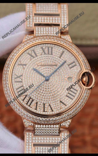 Ballon De Cartier Swiss Automatic Watch with Diamonds Embedded Dial and Casing - 42MM