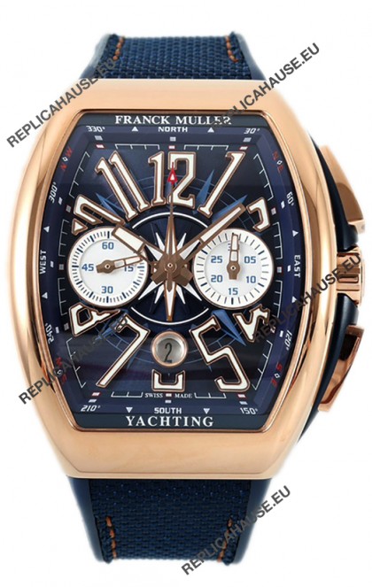 Franck Muller Vanguard V45 Chronograph 904L Rose Gold Blue Dial Swiss Watch