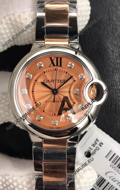 Ballon De Cartier Swiss Quartz 1:1 Mirror Quality 28MM in Two Tone Rose Gold Strap