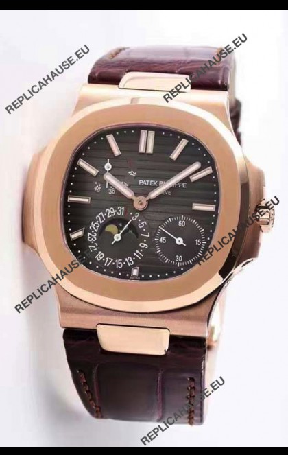 Patek Philippe Nautilus 5712/R 1:1 Quality Swiss Replica Watch in Brown Dial Leather Strap