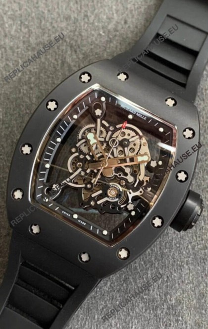 Richard Mille RM055 Ceramic Casing 1:1 Mirror Replica Watch in Black Strap 