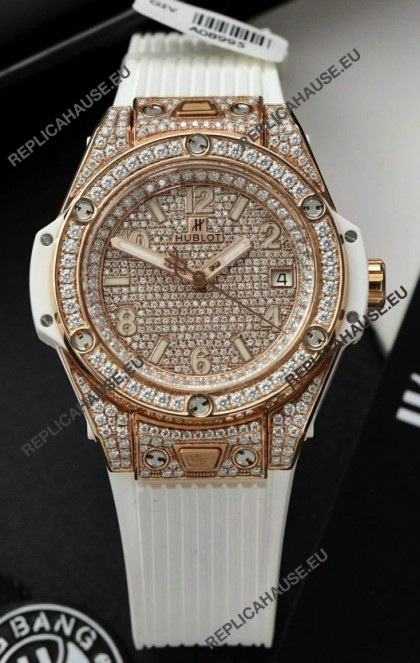 Hublot Big Bang One Click Diamonds Paved Dial Rose Gold Swiss Replica Watch 39MM