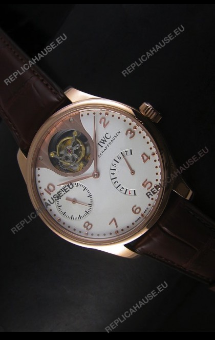 IWC Portugieser Tourbillon Rose Gold Watch in White Dial 