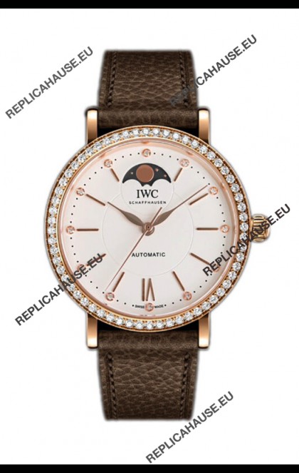 IWC Portofino IW6596 Automatic Moon Phase Rose Gold Casing Watch in White Dial 37MM