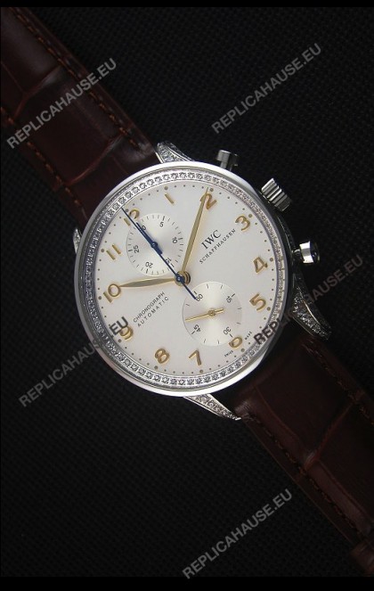 IWC Portuguese Chronograph Stainless Steel with Diamonds 1:1 Mirror Replica Watch