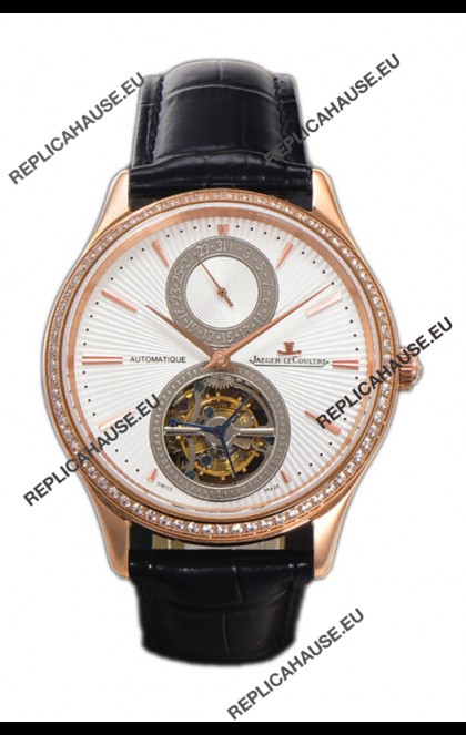 Jaeger LeCoultre Master Ultra-Thin Tourbillon White Dial Rose Gold Casing Watch 