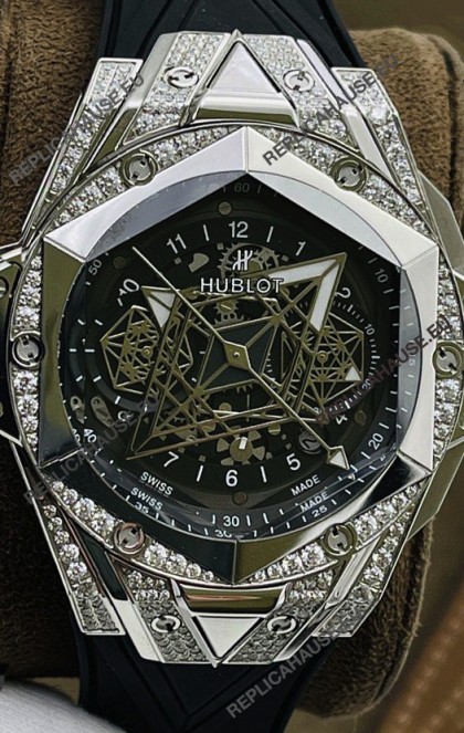 Hublot Big Bang UNICO Sang Bleu II Stainless Steel Diamonds 1:1 Mirror Quality Swiss Replica Watch 