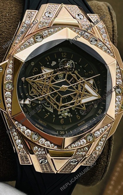 Hublot Big Bang UNICO Sang Bleu II Rose Gold Diamonds 1:1 Mirror Quality Swiss Replica Watch 