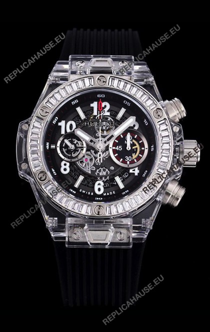 Hublot Big Bang Unico Plexiglass Casing 1:1 Mirror Edition Swiss Replica Watch Black Strap