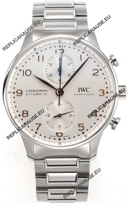 IWC Portuguese Chronograph Swiss Replica Watch in Steel Case Steel White Dial - 1:1 Mirror Replica Edition
