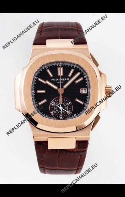Patek Philippe Nautilus 5980/1R-001 Rose Gold 904L Steel Case in Black Dial - 1:1 Mirror Replica