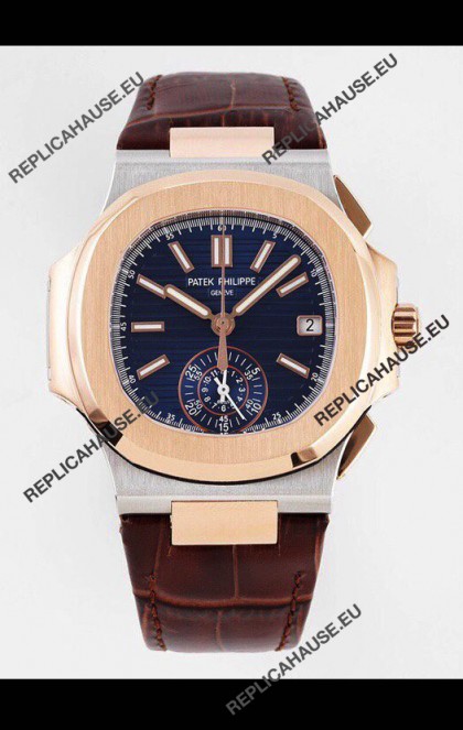 Patek Philippe Nautilus 5980/1R-001 Rose Gold Two Tone 904L Steel Case in Blue Dial - 1:1 Mirror Replica