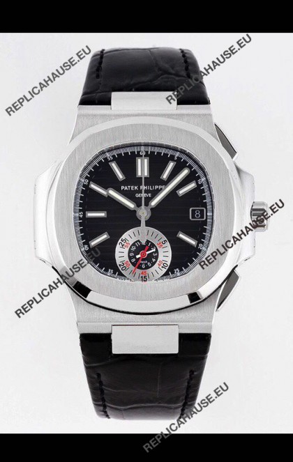 Patek Philippe Nautilus 5980/1A 904L Steel Case in Black Dial Leather Strap - 1:1 Mirror Replica