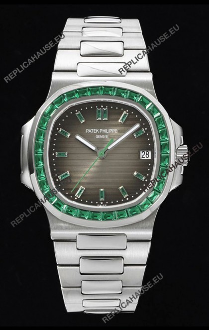 Patek Philippe Nautilus 5711 Grey Dial 1:1 Mirror Replica in 904L Steel with Rubies Bezel
