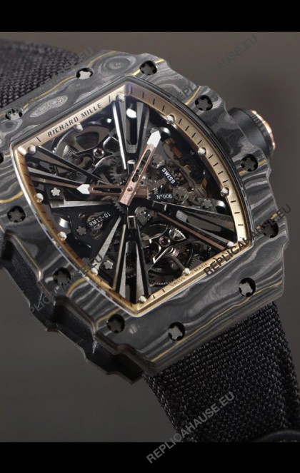 Richard Mille RM12-01 Carbon Fiber Case Genuine Tourbillon Movement 1:1 Mirror Replica Watch