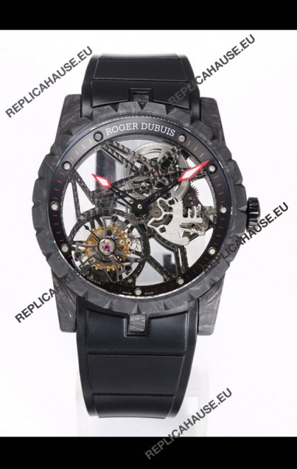 Roger Dubuis Excalibur Spider Flying Tourbillon Skeleton Carbon Casing 42MM 1:1 Mirror Swiss Watch