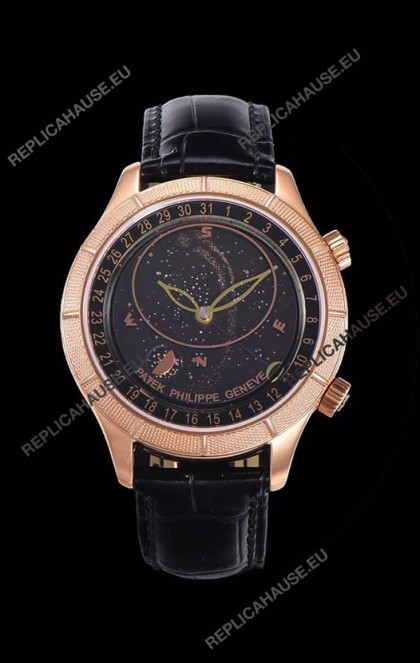 Patek Philippe 6102R Grand Compilations Handwind Swiss Replica Watch - Rugged Bezel Black Dial