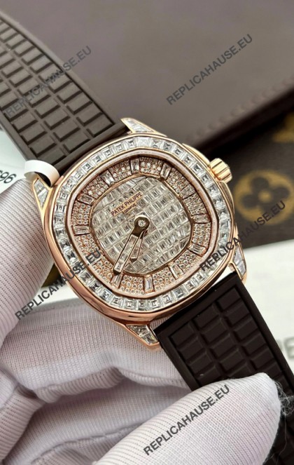 Patek Philippe Aquanaut 5062/450R-001 Rose Gold Diamonds Paved Swiss Replica Watch 
