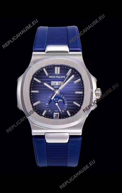 Patek Philippe Nautilus 5726A 1:1 Mirror Swiss Watch Blue Dial Rubber Strap 