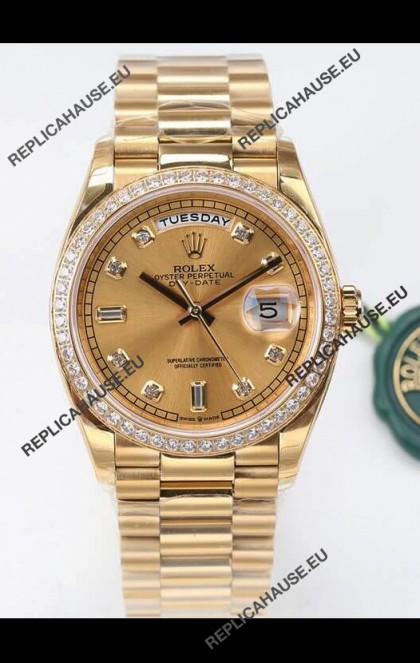 Rolex Day Date Presidential 18K Yellow Gold Watch 36MM - Gold Dial 1:1 Mirror Quality