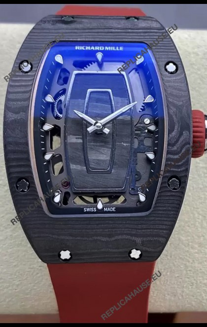 Richard Mille RM07 Black Carbon Casing Red Strap 1:1 Superclone Swiss Replica Watch 