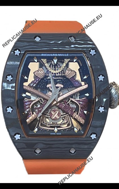 Richard Mille RM047 Samurai Genuine Tourbillon Watch in Carbon Casing Orange Strap