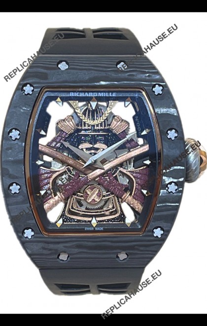 Richard Mille RM047 Samurai Genuine Tourbillon Watch in Carbon Casing Black Strap