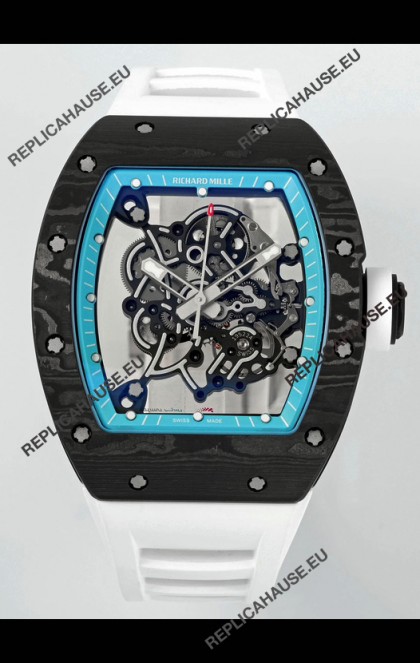 Richard Mille RM055 Black Carbon Casing Blue Rims 1:1 Superclone Genuine Tourbillon Watch 