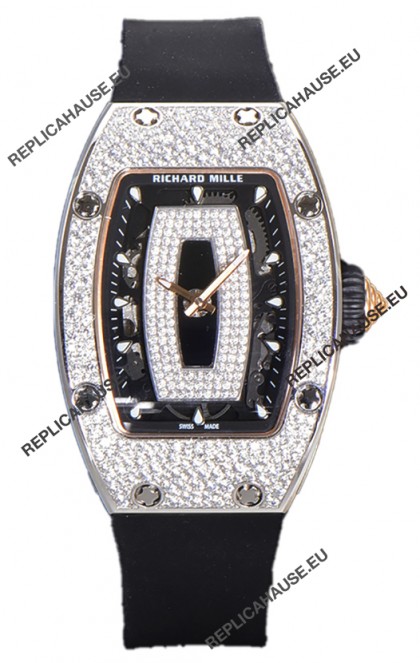 Richard Mille RM007 Diamonds Paved Black Dial 904L Steel Superclone Swiss Watch